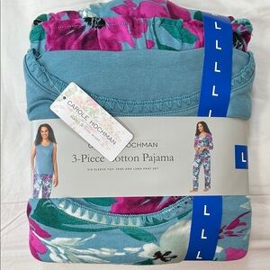 Midnight by Carole Hochman Teal & Fuchsia Floral 3-Piece Cotton Pajama Set
